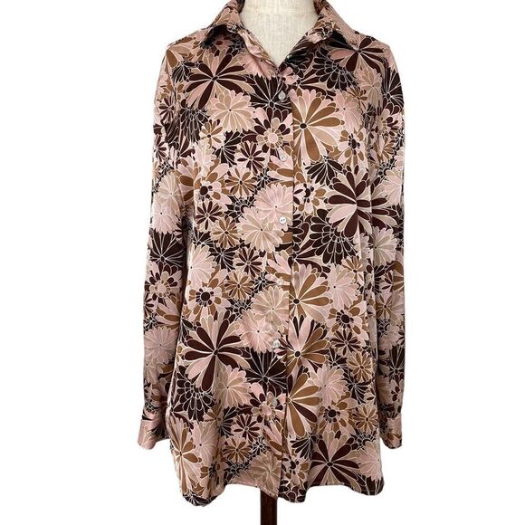 70s inspired floral satin button down - Picture 1 of 5